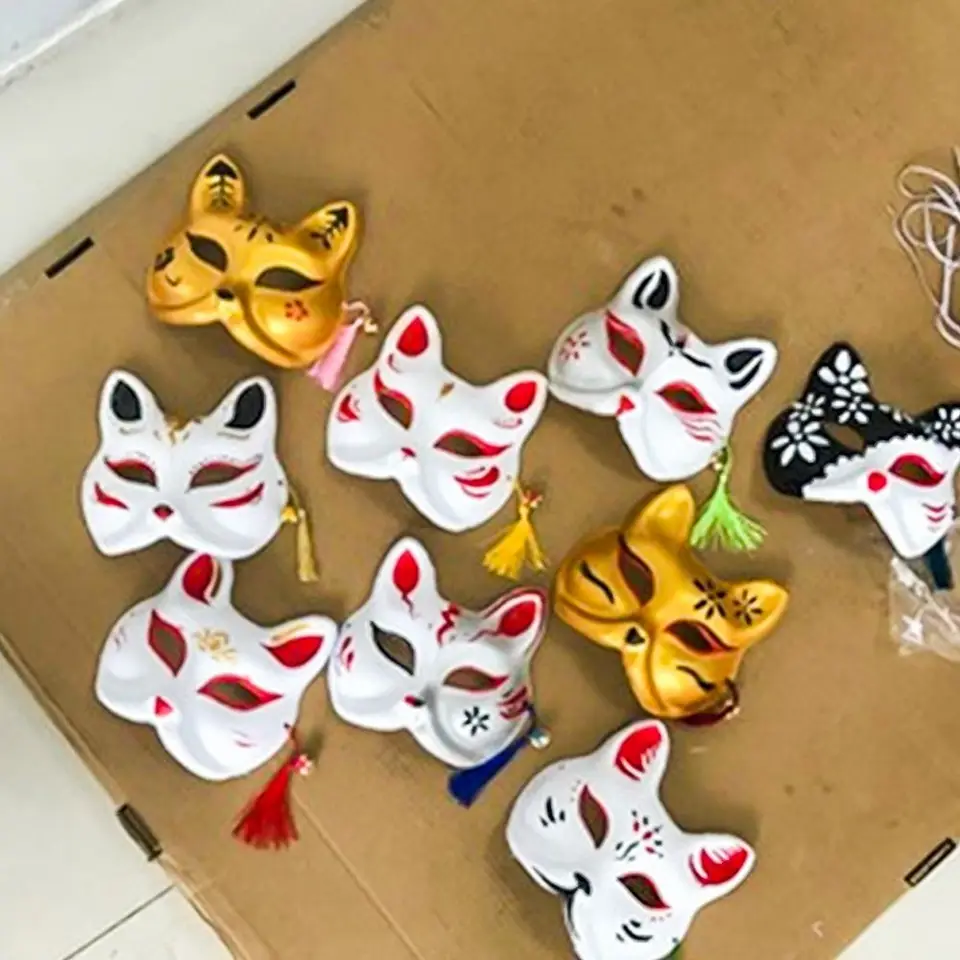 Biela líška maska ​​slepá buničina papierové masky diy mačka tvár nedokončená ručne natretá polovičná tvár halloween sál biela ručne maľovaná maska