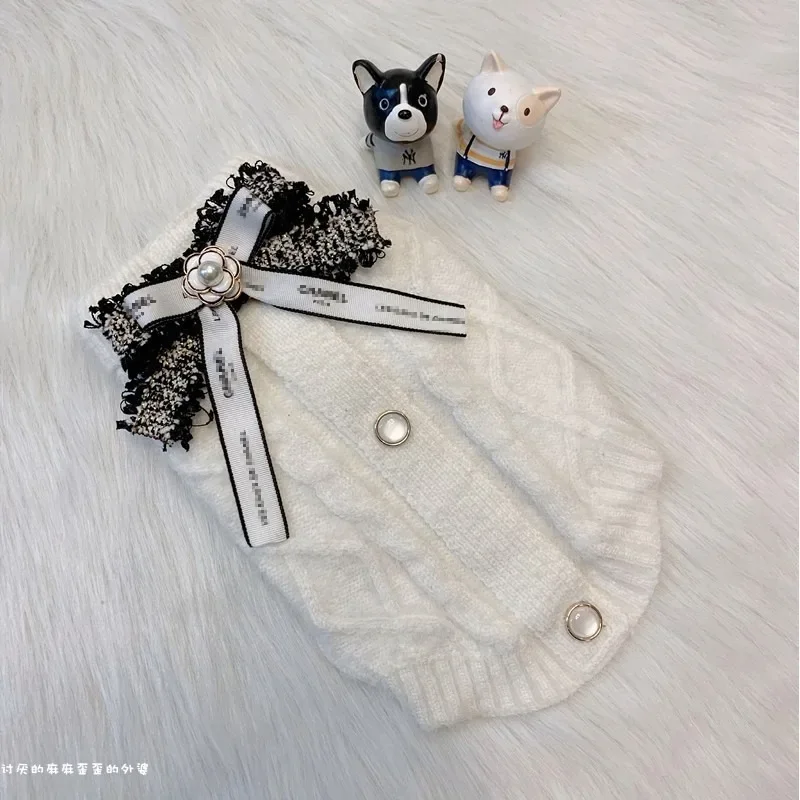 Biela princezná sveter psie oblečenie sladké luknotknot dizajn malé psie oblečenie mačka kawaii teplé husté módne domáce zvieratá Veľkoobchod