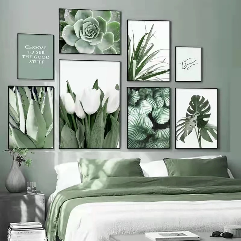 Biela tulipánová zelená orchidea aloe Monstera Plant Art Canvas Painting Nordic Plagets and Prints Obrázky pre dekoráciu obývacej izby