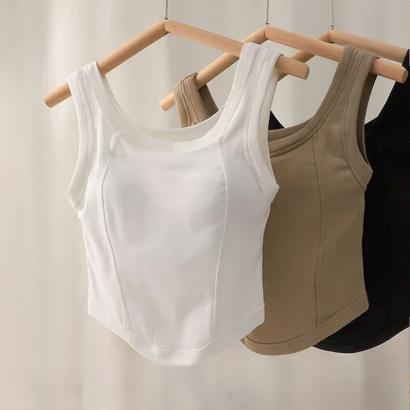 Biele pletené okrúhle krk Dámske tričko Sexy rukávy bez rukávov Camisole Crop Top Woman Tesné napínacie tank Top Dámske dám