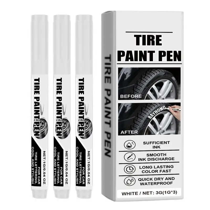 Biele pneumatické pero pero 3x biela pneumatika Marker Peny Vodotesné označovanie perá Trvalé markery Olejové pero založené na pneumatikách pre autá
