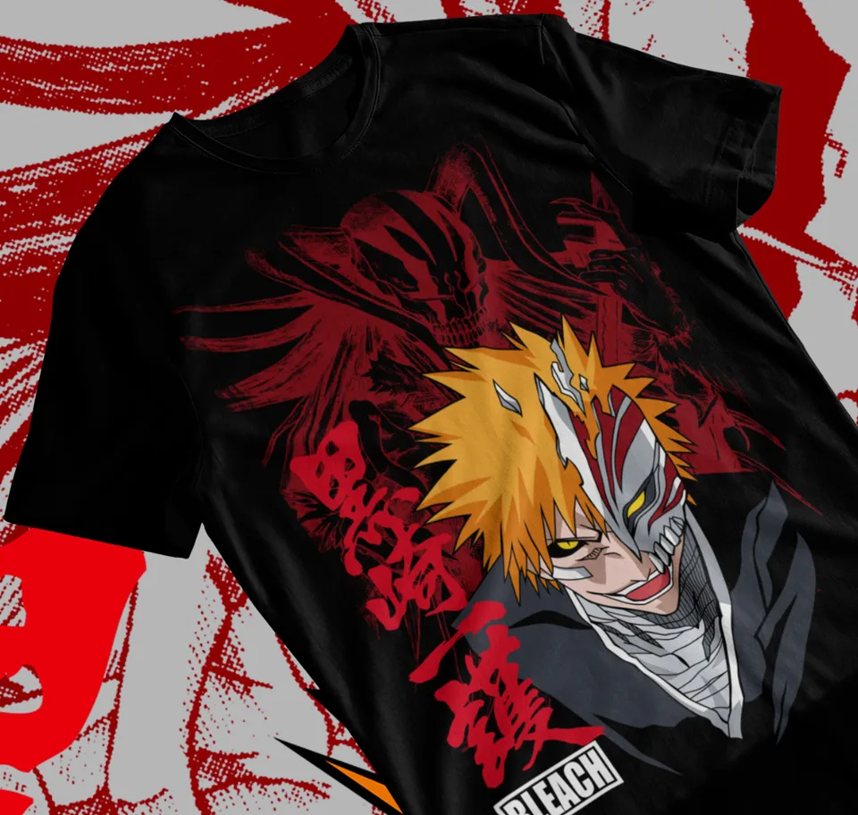 Bieliace Ichigo Kurosaki Manga Strip anime unisex tričko tričko Soft Tee