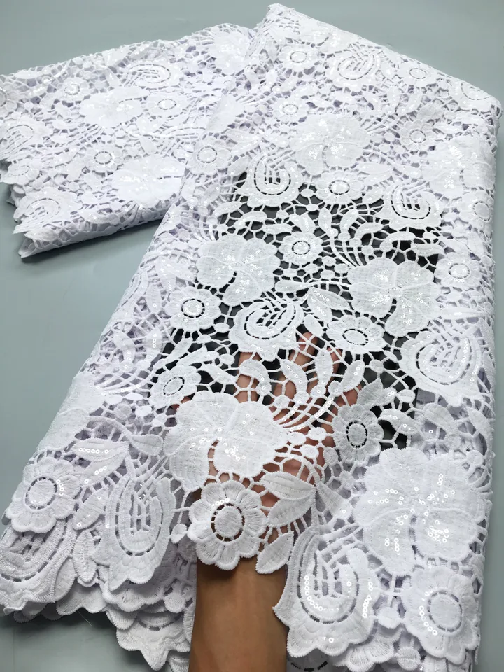 Biely africký Guipure Cord Lace Lace Lace Nigerijská vodná rozpustná čipka vysoká kvalita pre ženy večerné šaty, 2,5 yardov Ty3903