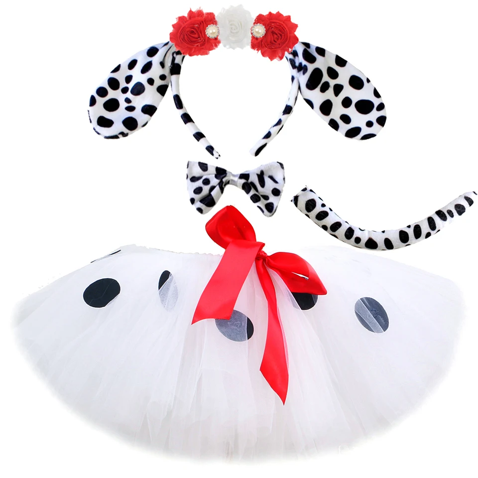 Biely dalmatínsky pes Tutu sukňový outfit pre dievčatká zvierat Halloween kostým pre deti narodeniny batoľa
