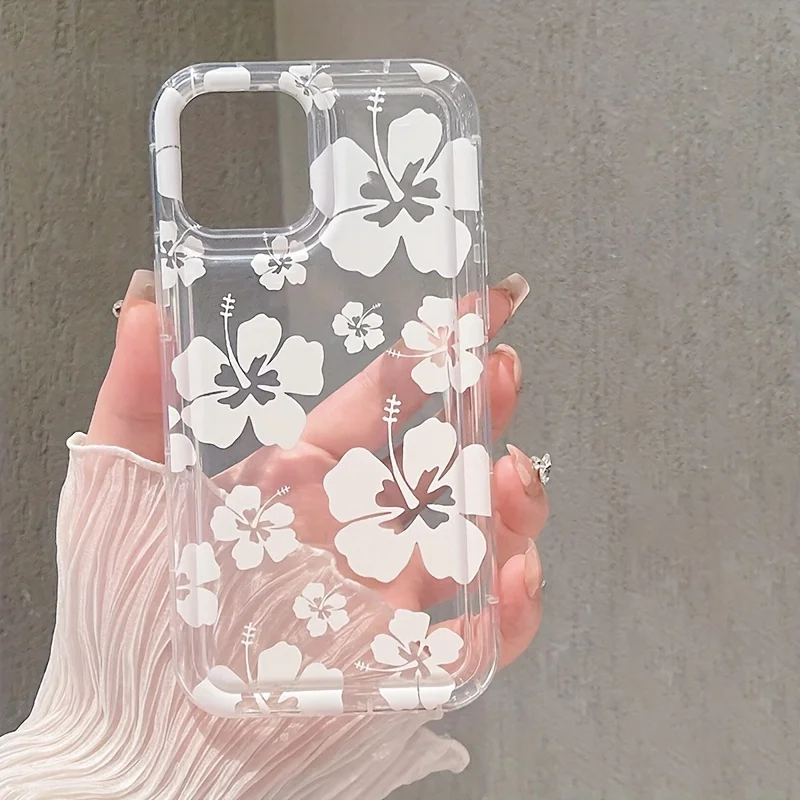 Biely kvetinový mäkký priehľadný puzdro pre Samsung S24 Ultra S23 S22 Plus S21 Fe A54 A34 A34 A15 A55 A13 A33 A53 A52 A32 A32 SOCPORPORPPROUT ORPORE