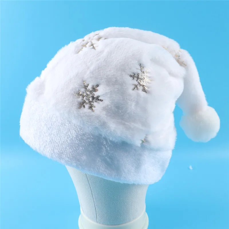 Biely plyšový vianočný klobúk zlaté striebro Flitre Sneh vločky Vyšívané čiapky Santa Klobúky pre vianočné domáce večierky Doručené darčeky Navidad