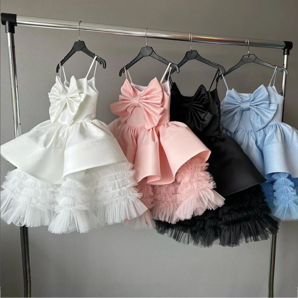 Big Bow dievčatká princezná šaty batoľa Elegantné biele 1. narodeniny Svadobné moslidy Tulle Šaty pre dievčenské krstné šaty