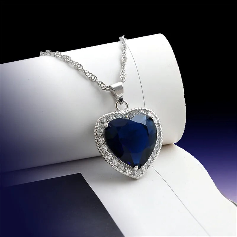 Big Heart Sapphire Diamond Pendant Real 925 Sterling Silver Charm Party Svadobné prívesky náhrdelník pre ženy