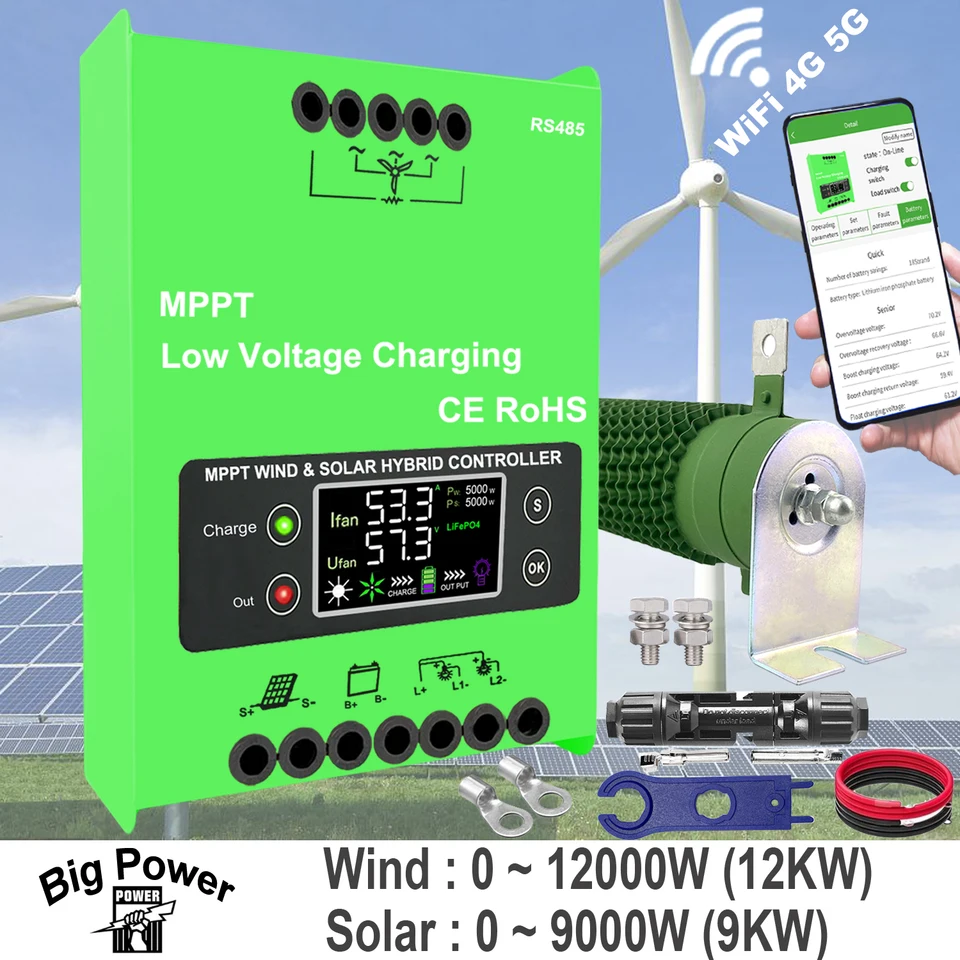 Big Power Newe 3000W-6000W 4000W 8000W 9KW Wind Solar Hybrid Controller MPPT WiFi App Wind 6000W Solárny panel PV 5000W Regulato