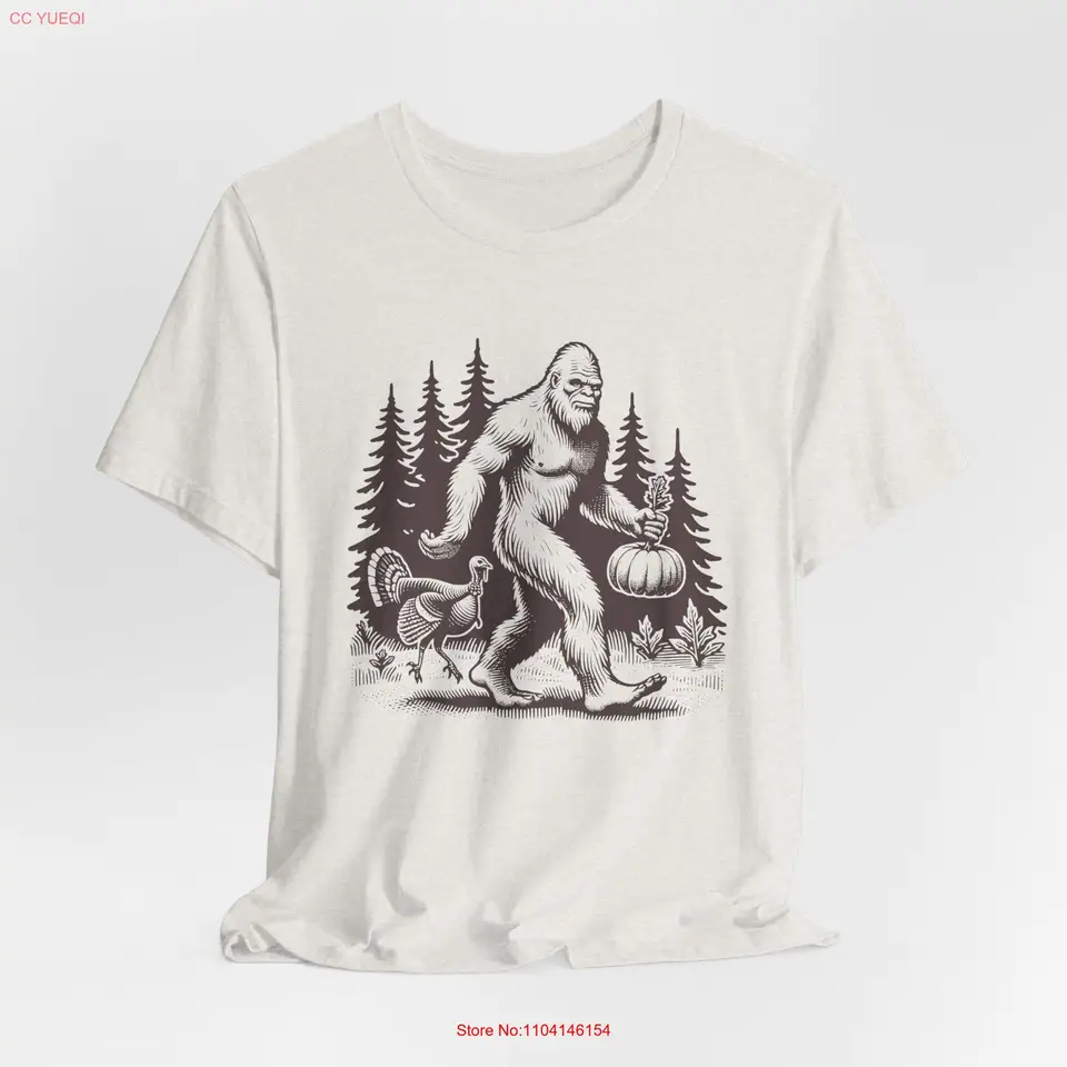 Bigfoot Turecko Pumpkin Deň vďakyvzdania Vintage retro tričko Deň šťastné dlhé alebo krátke rukávy