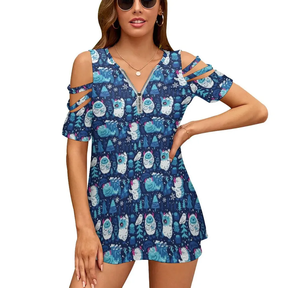 Bigfoot Women Zipper Rôzne štýly tlačené tričká Tops Tops Plné tlačové tričko Zvieratá zvieratá Baby pozadie medveď verí veľké