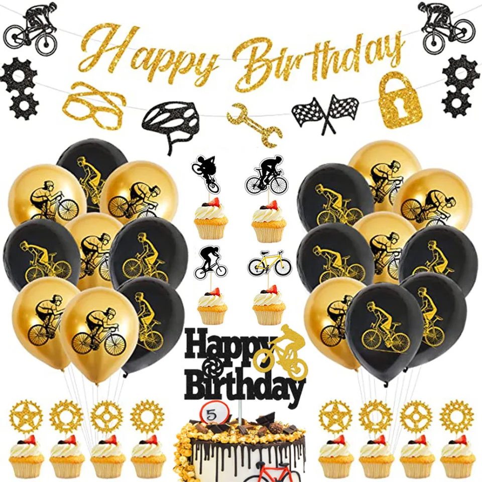 Bike narodeninové oslavy dekorácie Bicykel latex Balóny pre deti narodeniny bábätká svadobná torta Topper Banner Party Dodávky