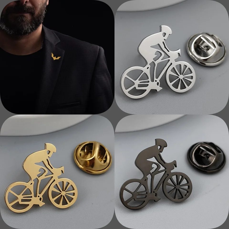 Bike Racer Gold Tated Badge, strieborný golier brošňa, čierny klopný špendlík, súprav