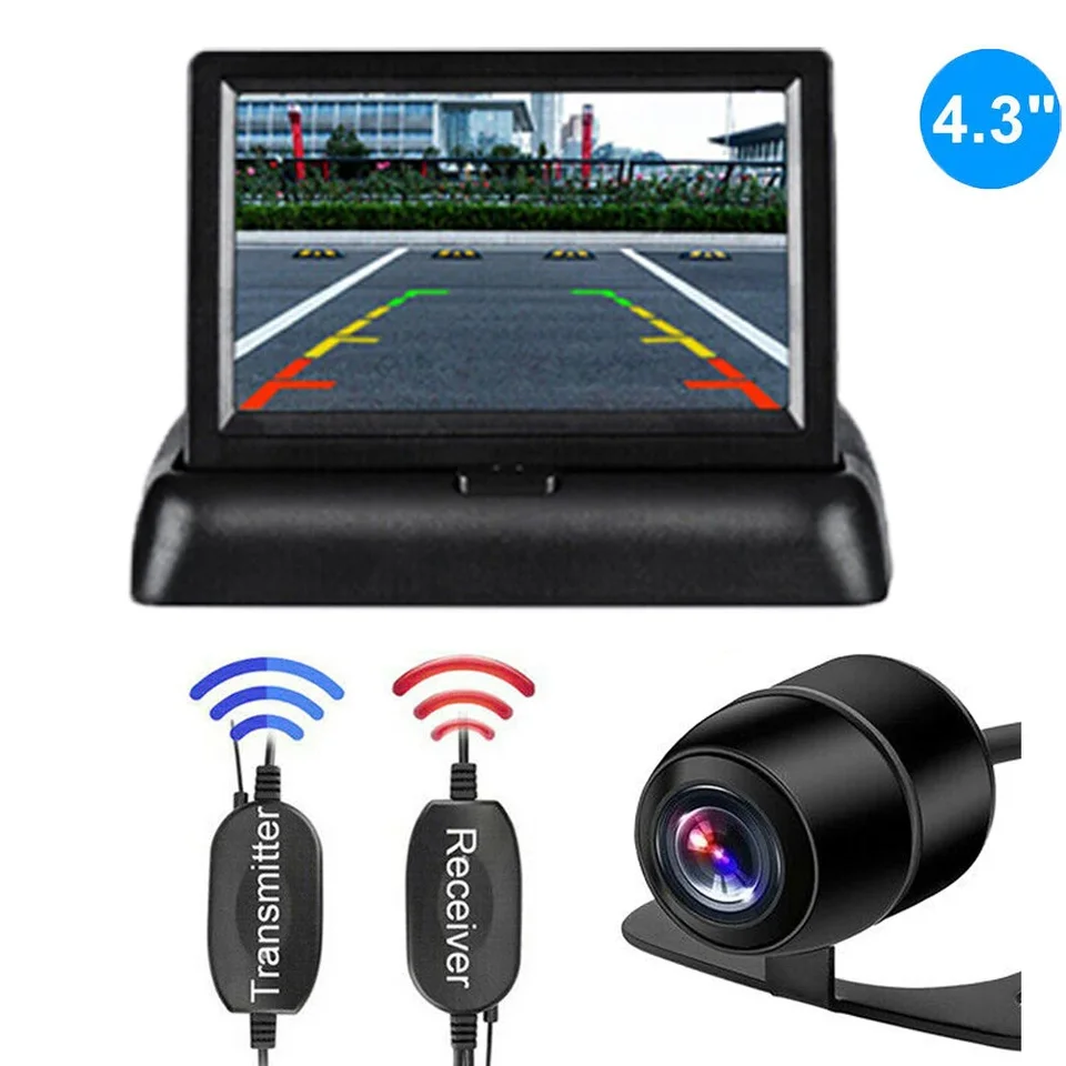 Bileeko Wireless Car Backup Camera Zadný pohľad na nočné videnie Cam a skladacia súprava 4,3 