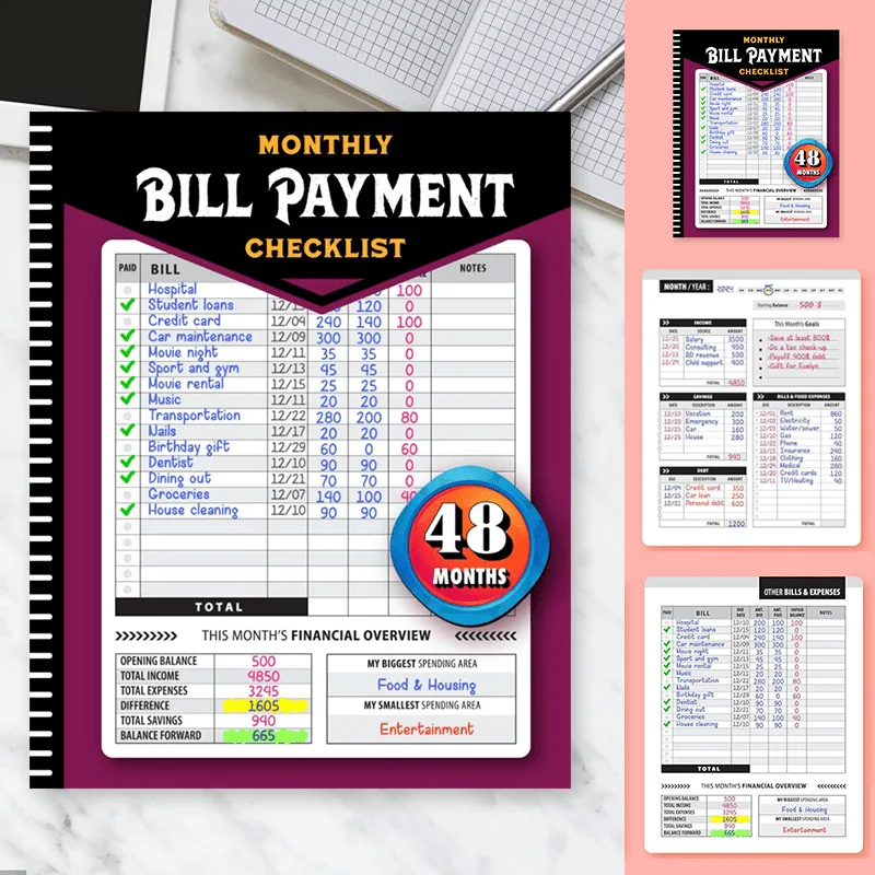 Bill Tracker Notebook Poznámkový blok Trip Plánovanie denného plánovača Notebook zdarma prepravu zdarma, plánovač výletu pre študent