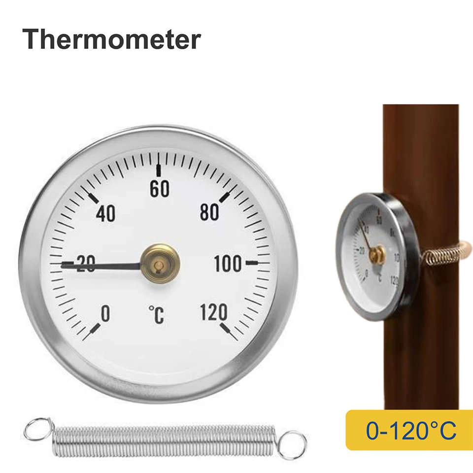 Bimetálne potrubné teplomery rohrthermometer guľatá pružina meranie nehrdzavejúcej ocele 0-120 ℃ Analógová galvanizovaná oceľ