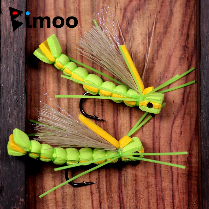 Bimoo 4ks pstruh pstruh Fly Fena Body Grasshopper #4 Suchá muškárenská rybárska mušká plávajúce penové návnady Hopper Fly