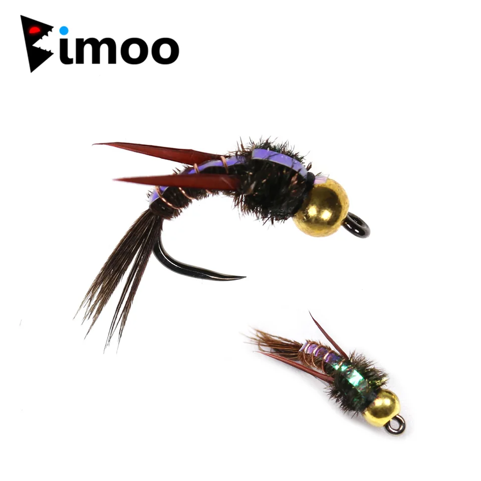 BIMOO 6PCS BRASS BREADHEAD FLASE Zadné bažantové chvosty nymf 12#