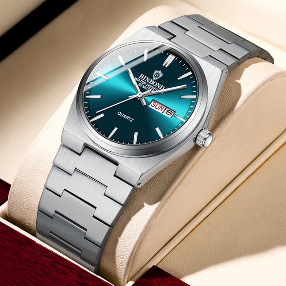 Binbond Fashion New Men Business Watch Leisure Quartz z nehrdzavejúcej ocele Watches Watches Witerprood Svetel Calendar Pánske hodinky
