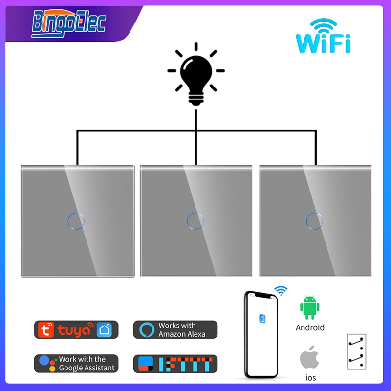 Bingoelec 3ks/lot Tuya Wifi Touch Switch 1Gang 1/2/3/4 Way Smart Wall Light Switch