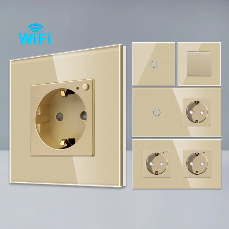 Bingoelec Gold Smart Switch a WiFi Socket Power Monitor s vylepšením domáceho panela Crystal Glass