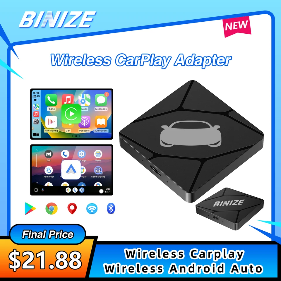 Binize 2-v-1 USB Wireless CarPlay Adapter pre továreň alebo OEM Cars podporuje káblové CarPlay (zapojený do bezdrôtového adaptéra CarPlay)