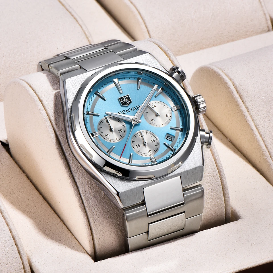 Binya Design 2024 Nové pánske hodinky 40 mm vytáčanie 30 metrov nepremokavá Pánske kremenné hodinky Chronometer Running Second Watch