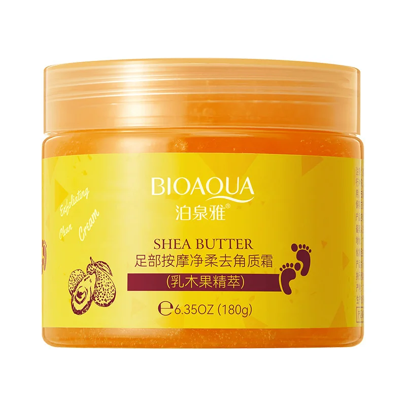 Bioaqua Foot Cleansing Exfoliating Cream Shea Butter Masáž pešiak Strubová odstránenie odumretej pokožky zvlhčujúca pešiak na nohy