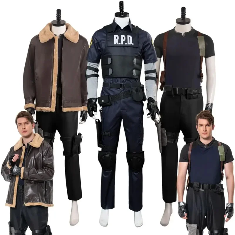 Biohazard Resident 4 Remake Leon S Kennedy Evil Cosplay kostýmové kabáty Tops Pants Man Fantasia Outfits Halloween Party Suit