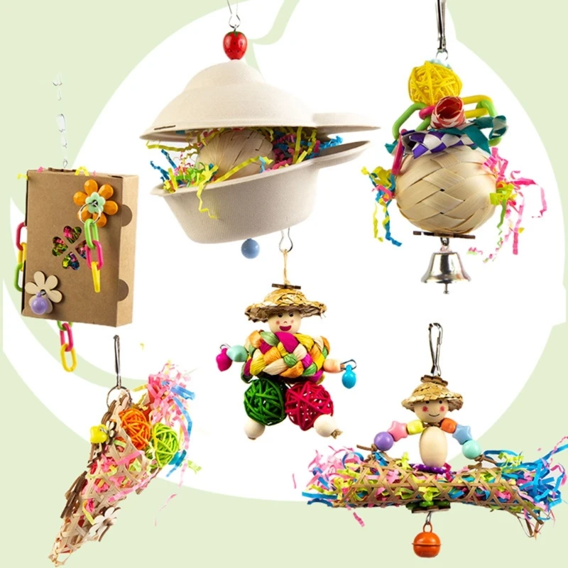 Bird Molar Toy pre papagáje Papier/ Rattan Birds Molar Spoľahlivé žuvacie uhryznutia tráva farebná papagájová hračka Bird Boring Toy