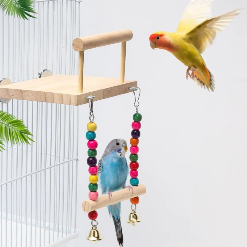 Bird Swing Toy Wooden Parrot Perch Stand PlayStand s žuvacím korálkom Klietkové ihrisko pre Budgie Birds
