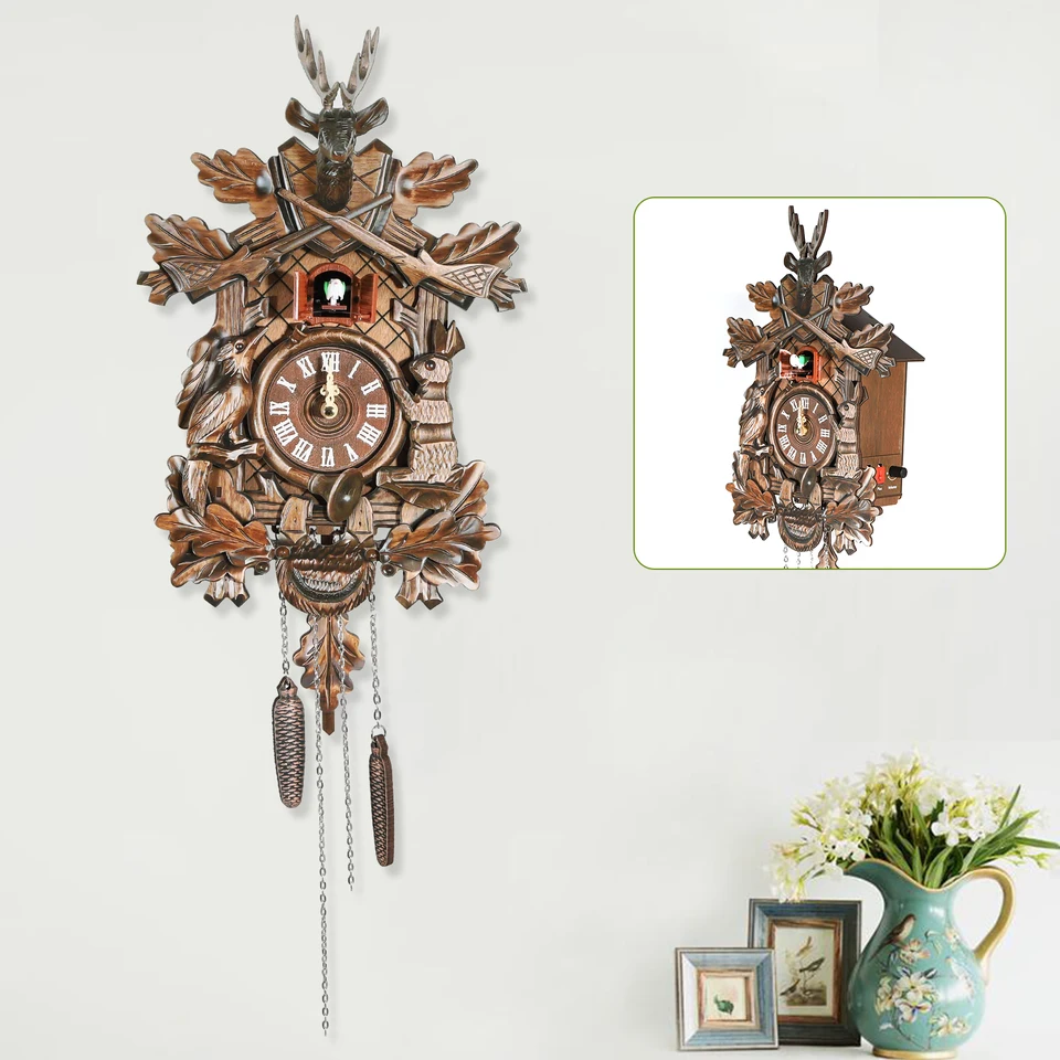 Bird Time Bell Swing Alarm Imitácia Wood Style s ľahko čitateľným číselníkom kukučky hodín