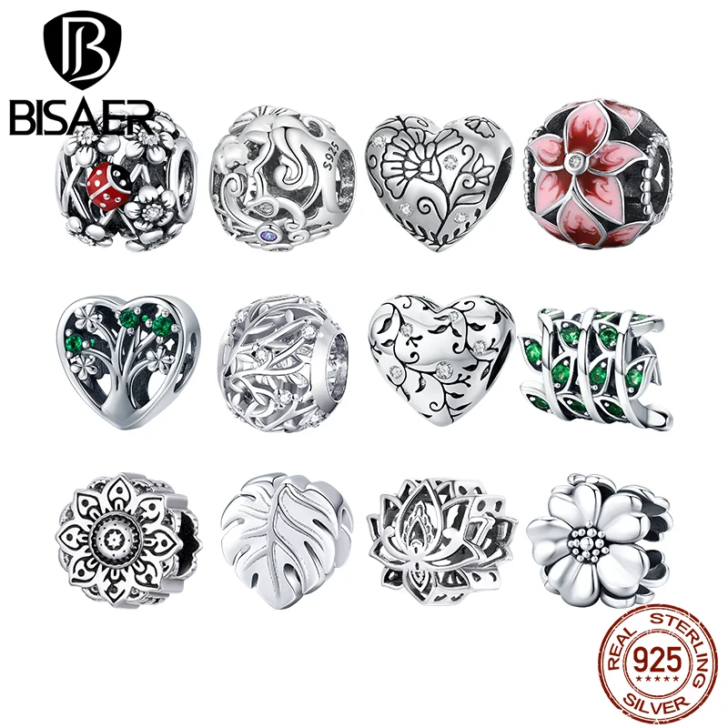 Bisaer 925 Sterling Silver Pattern Srdce kúzlo Hracie anjelský prívesok korálky vhodné pre originálny náramok DIY Dámske jemné šperky