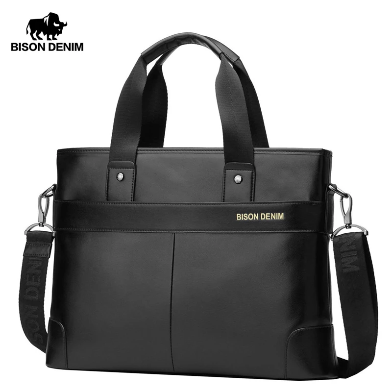 Bison Denim Cowhide aktovka Obchodná cestovná taška Mužský počítač NAPOHLASKA KAMERA CAMATION Crossbody Bag Messenger