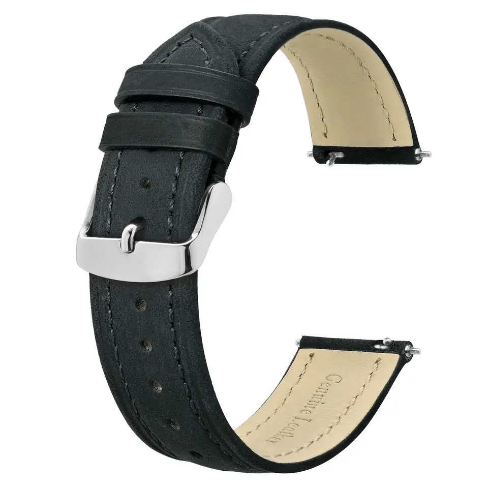 Bisonstrap predĺžené kožené hodinky remienok 18 mm 20 mm 22 mm čierna