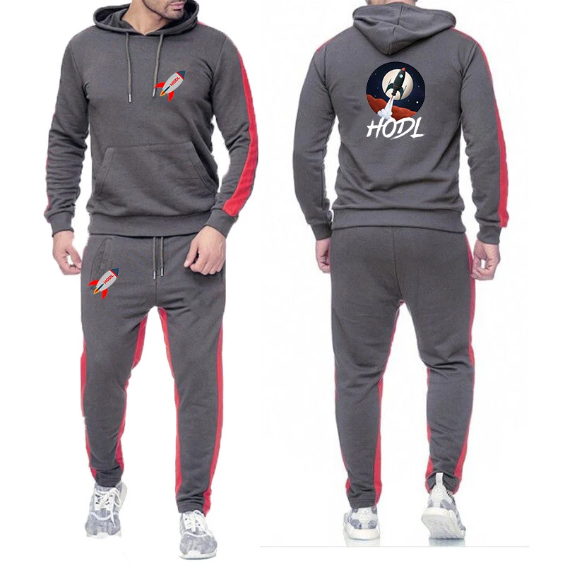 Bitcoin kryptomeny meme hodl módne tlačené stopy mužov Men solídne farebné mikiny + nohavičky Sets Sports Casual Running Suit