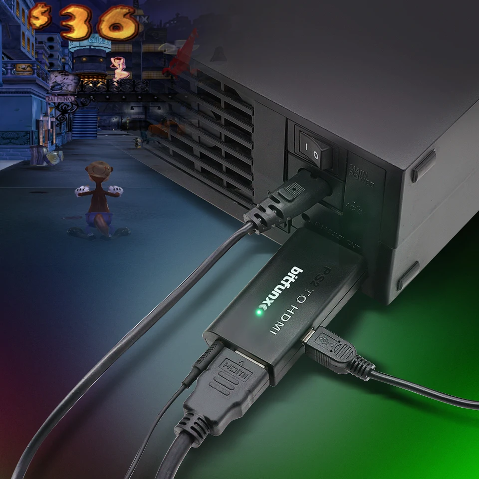 Bitfunx PS2 až HDMI kompatibilný prevodník Video Audio adaptér s káblom USB pre Sony PlayStation 2 PS2 PS3