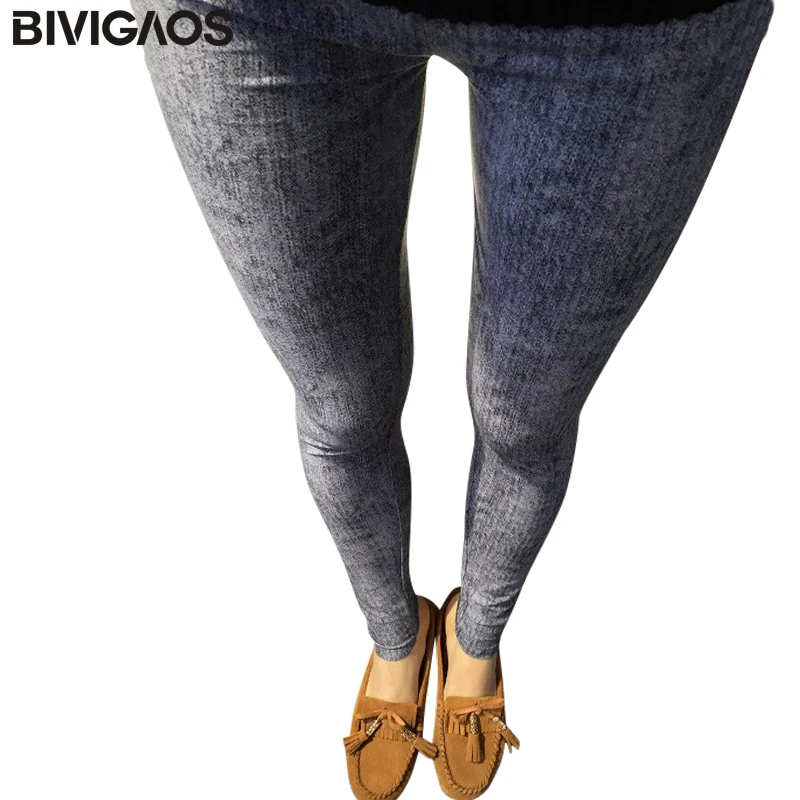 Bivigaos nová jarná móda dámske dámske vysoké elastické falošné džínsy legíny Ženy chudé štíhle Jeggings Brushed nohavice Ženy modrá šedá