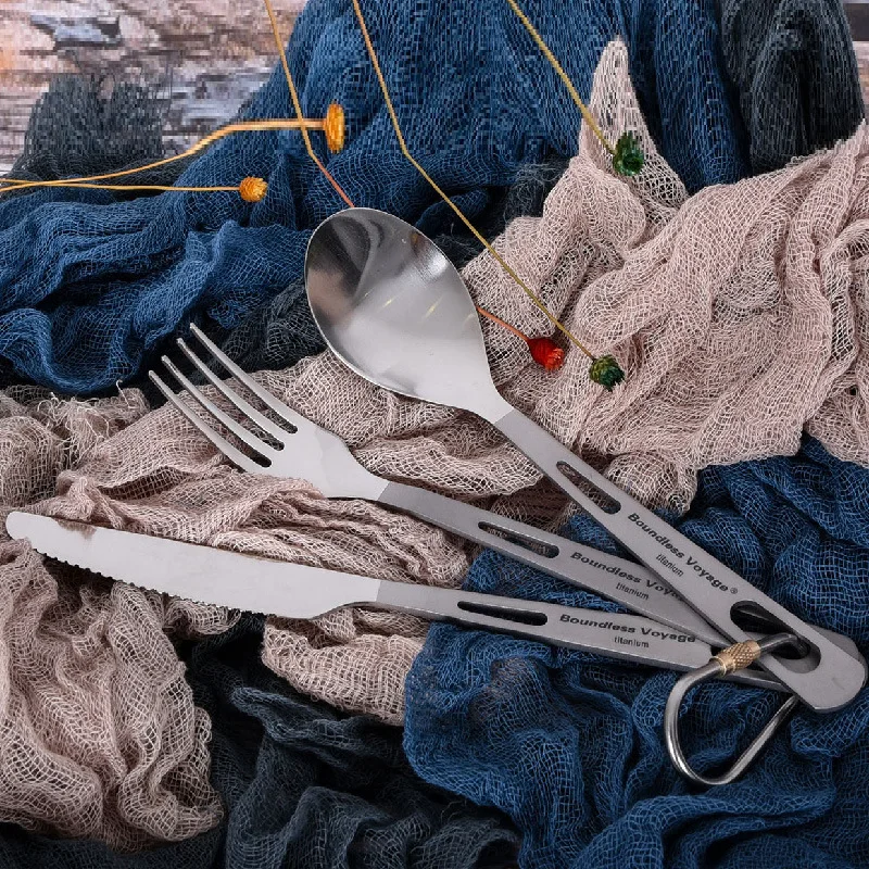 Biwei Pure Titanium Stole Set Outdoor Soup Stole Nôž a lyžica lyžice prenosného titánového noža a vidlice ...