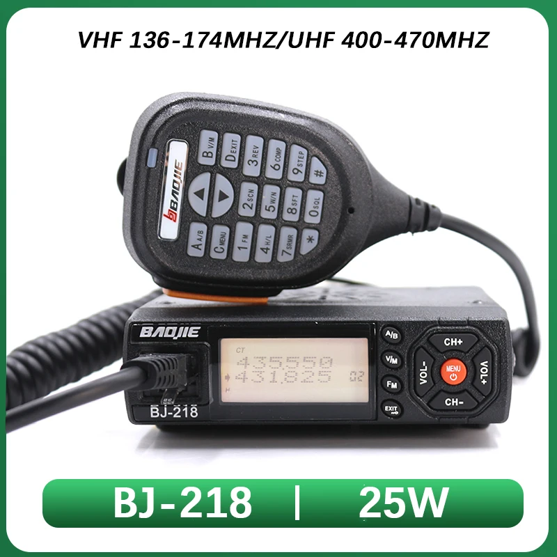 BJ-218 Mini Car Mobile Station 25W VHF/UHF 136-174/400-470MHZ 128 kanála Walkie Talkie transceiver Z218 Dual Band Two Way Radio Radio Radio