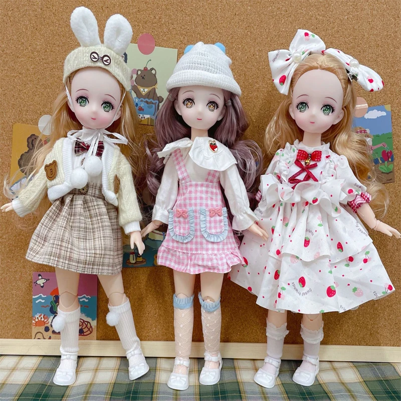 BJD Dolls 30 cm Anime Doll Full Set 1/6 BJD 23 kĺbové pohyblivé telo s sukňou klobúk čela hlavy Dievča