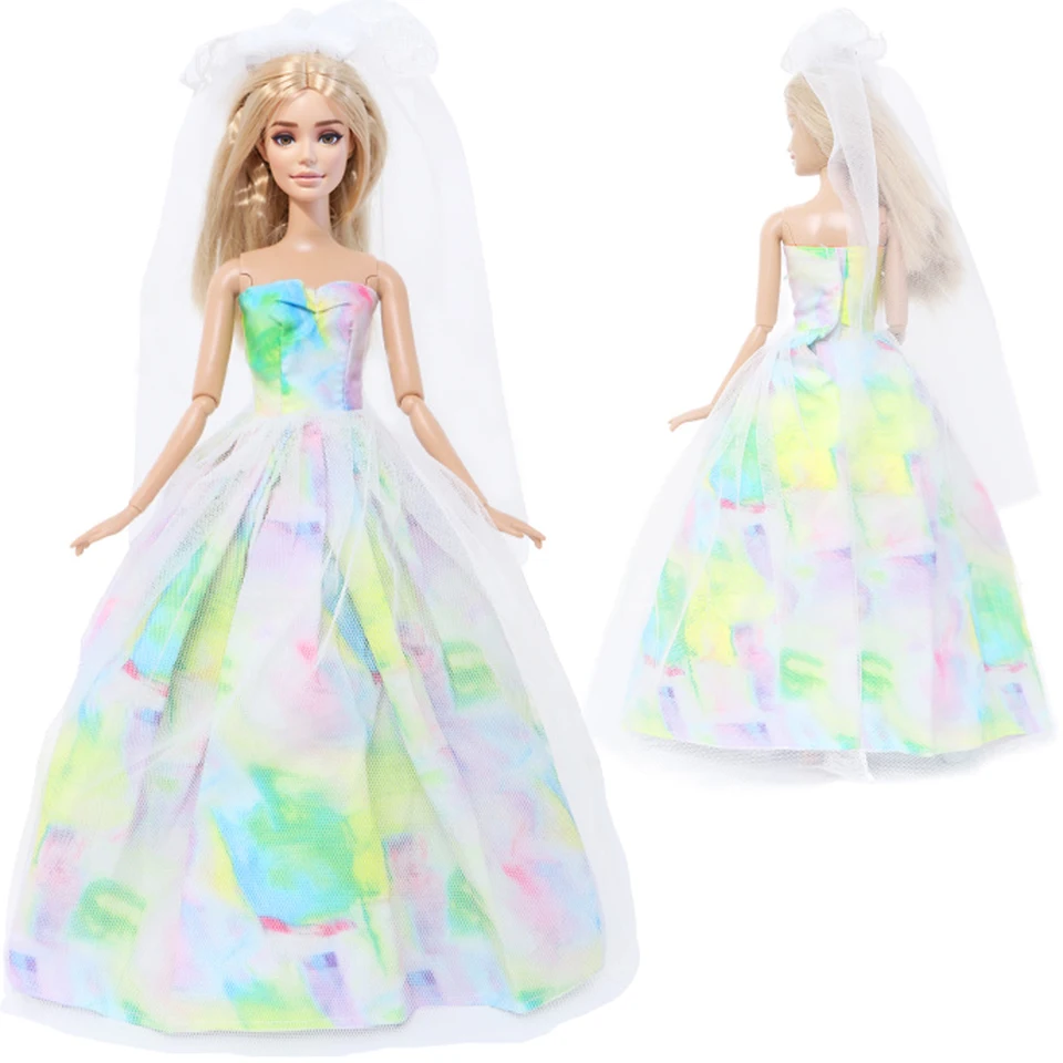 Bjdbus 1 ks Módne farebné šaty Svadobné šaty s elegantnou princeznou sukňou pre bábiky Barbie Doll Diev
