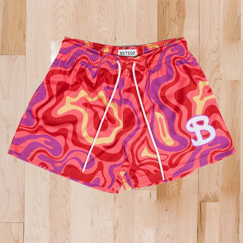 Bktsqd New Summer Men's Shorts Muži a ženské módne plážové prímorské športové šortky sieťoviny Sports Sports Quick Drying Quarter Pants