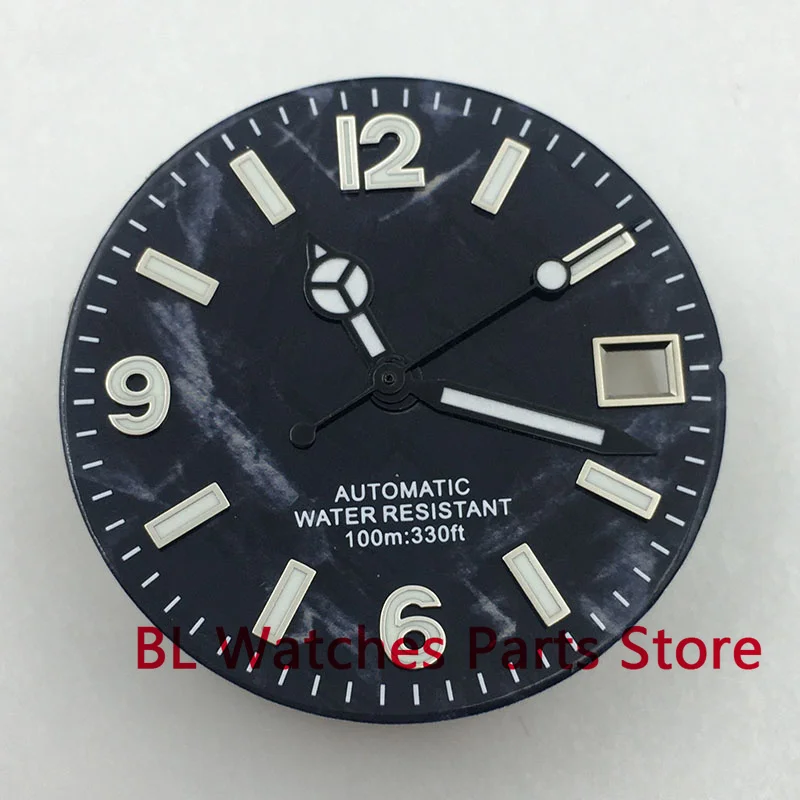 BL 29MM NH35 Dial čierna modrá zelená C3 Svetel Dial Fit NH36 Pohyb Fit 3 O'Clock Crown 3.8 hodinu koruna