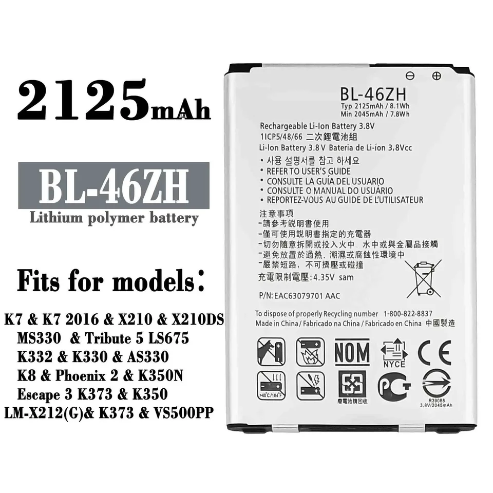 BL-46ZH Vysoko kvalitná náhradná batéria pre LG K7 X210 Pocta 5 x210DS MS330 K8 Phoenix 2 Escape 3 K373 K350 batérie
