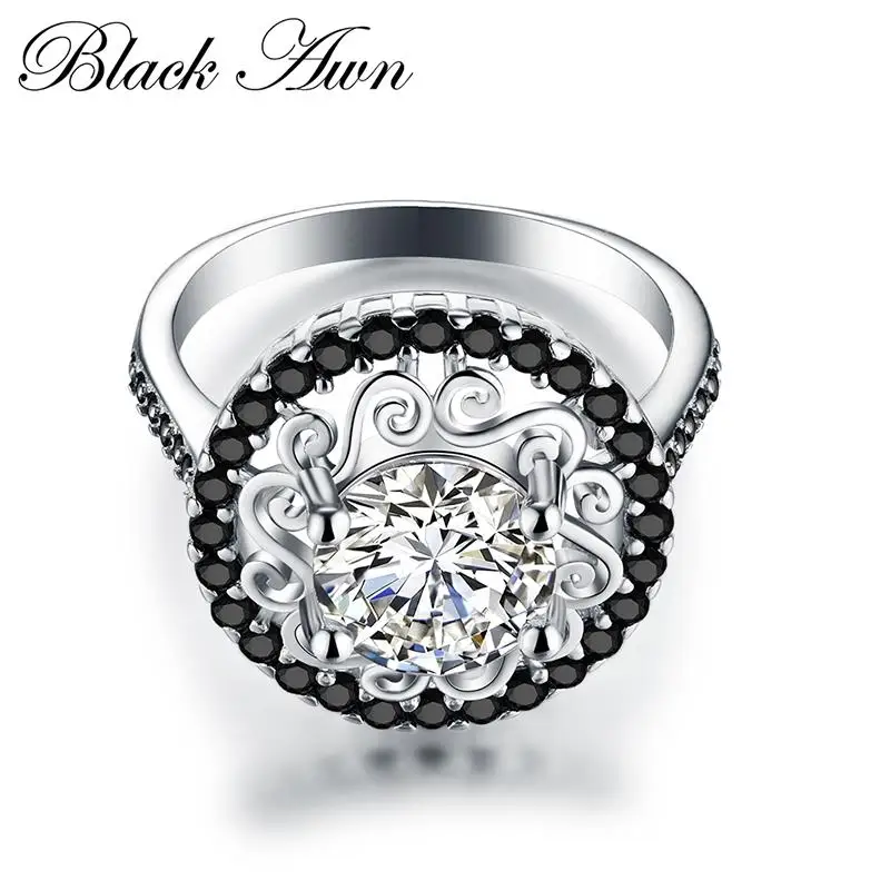 Black Awn 2022 Nová kvetina strieborná farebná šperky módne angažovanosť Bague pre ženy svadobné prstene C046