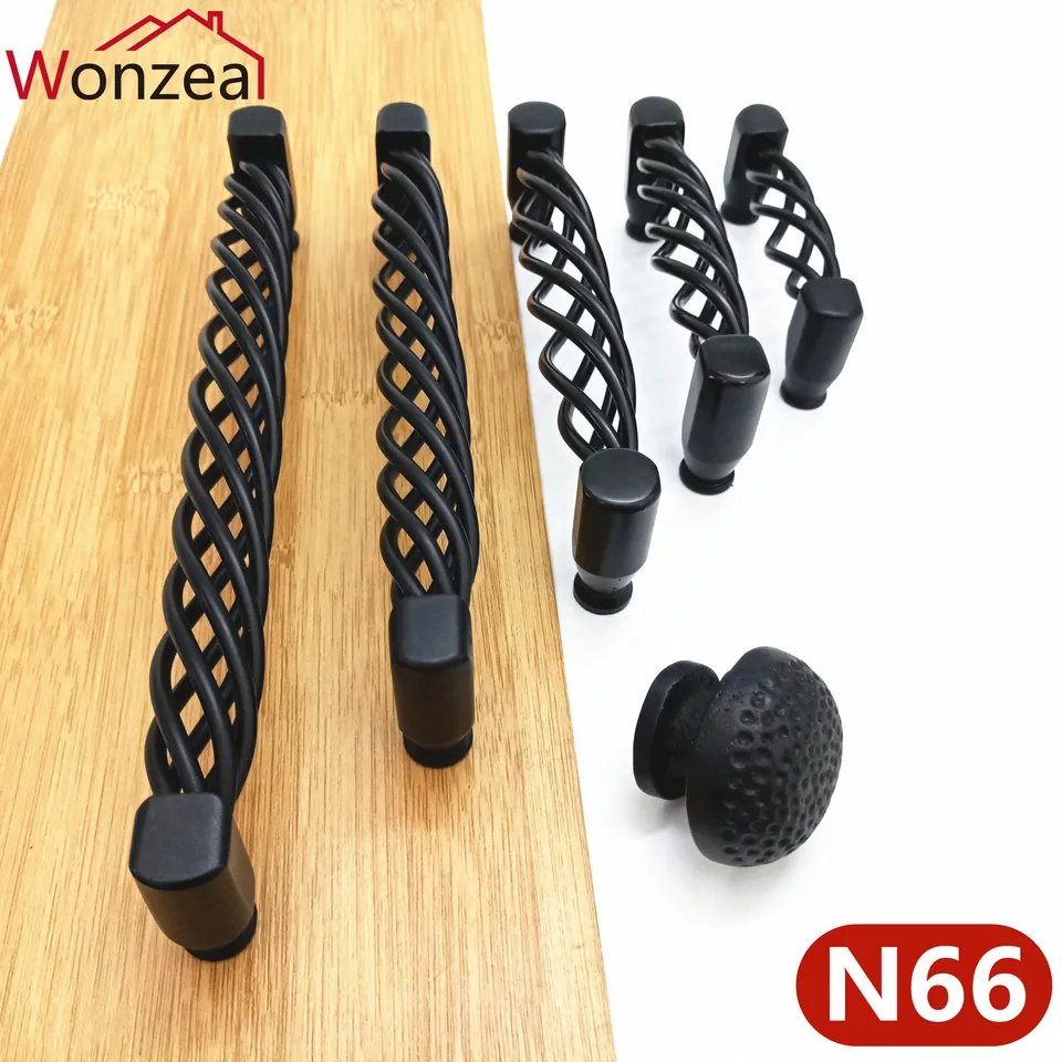 Black BirdCage Style Style Duny Rucker Rucker Pulls pre šatníkovú komodu skrinky na dvere sťahovania otvory CC 96/128/160/192 mm