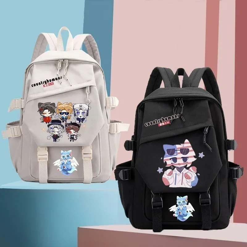 Black Blue Pink Green, CountryHumans Country Humans Countryball Polandball Kids Teens Teens School Bags, Anime Backpacks Girls Boys