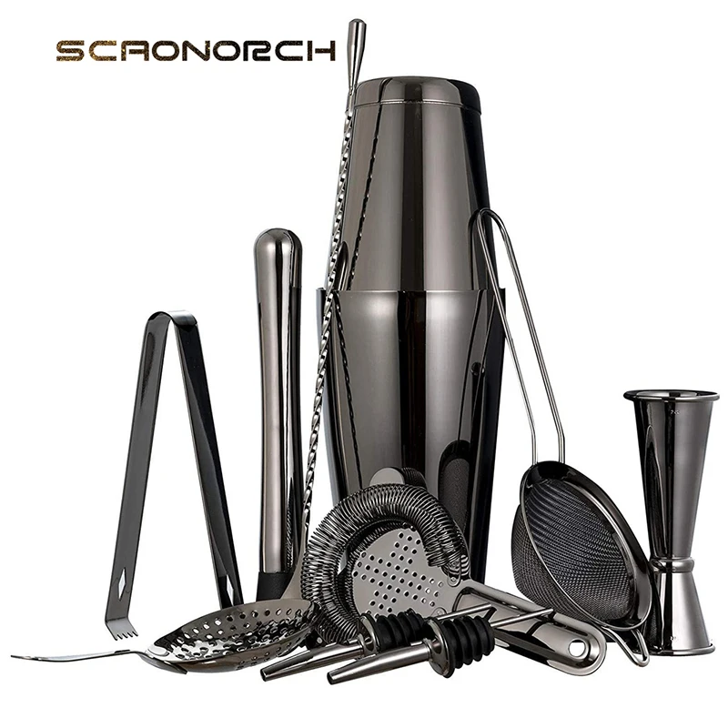 Black Boston Cocktail Shaker Set Bartender Kit pre zmiešané nápoje Martini Home Bar Tools Nerezová oceľ vhodná pre začiatočníkov
