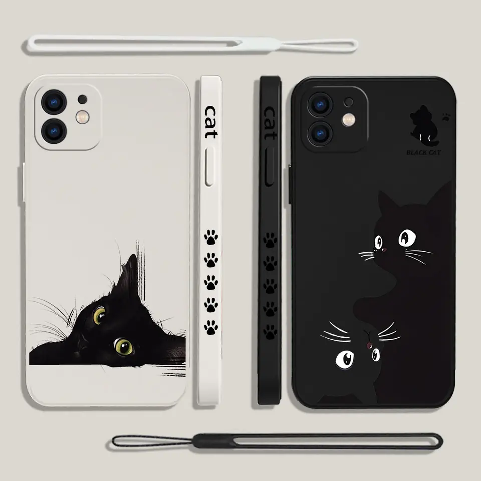 Black Cat Cartoon Fashion Telefón puzdro pre OPPO A54 A74 A57 A96 A76 A36 A95 A12 A15 A15S A16 A16K A9 4G 5G Liquid Silikone Cover Cover